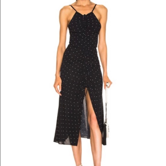 Alice McCall Oscar Ruched Polka Dot Midi Dress 2/6 - Picture 3 of 14